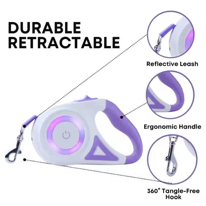 LED Retractable Dog Leash – 16ft with Flashlight & Waste Bag Dispenser