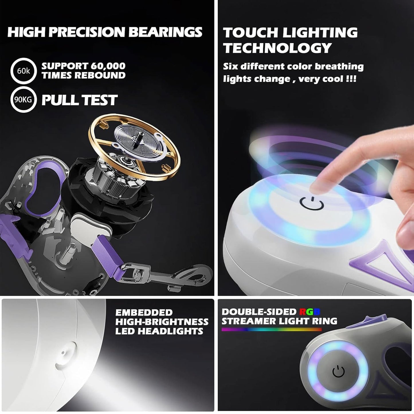 LED Retractable Dog Leash – 16ft with Flashlight & Waste Bag Dispenser